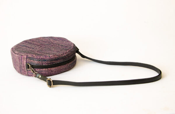 Round Handwoven Fabric Sling Bag with Leather – Crafted by Special Hands