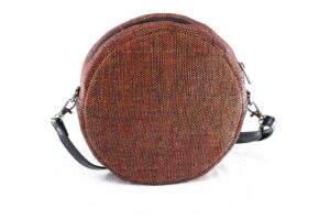 roundslingbag-0004 Round Handwoven Fabric Sling Bag with Leather – Crafted by Special Hands