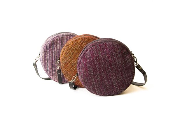 Round Handwoven Fabric Sling Bag with Leather – Crafted by Special Hands