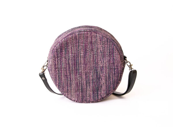 Round Handwoven Fabric Sling Bag with Leather – Crafted by Special Hands