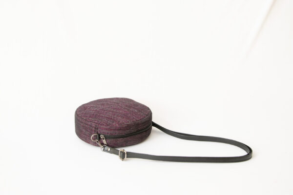 Round Handwoven Fabric Sling Bag with Leather – Crafted by Special Hands