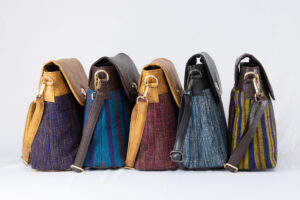 Handwoven Fabric & Leather Crossbody Handbag – Multiple Color Options